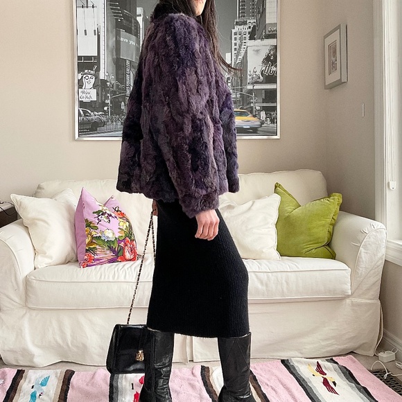 Purple rabbit fur short coat - Picture 6 of 16